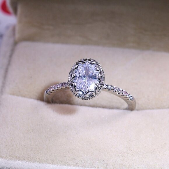 "Wedding/Engagement Oval Flower Dainty Gemstone Silver Ring for Women, VIP431 - Picture 9 of 10